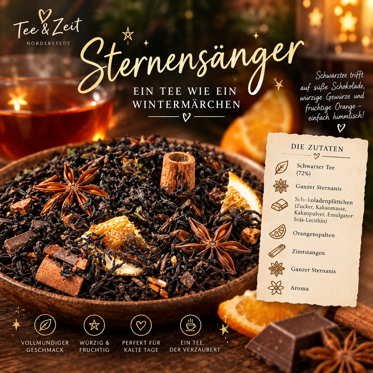 Sternensänger – Schwarzer Tee mit Schokolade, Orange & Gewürzen